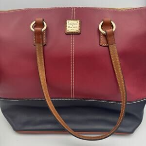 Dooney & Bourke Wexford Leather Becky Tote Bag Navy Burgundy Classic Handbag